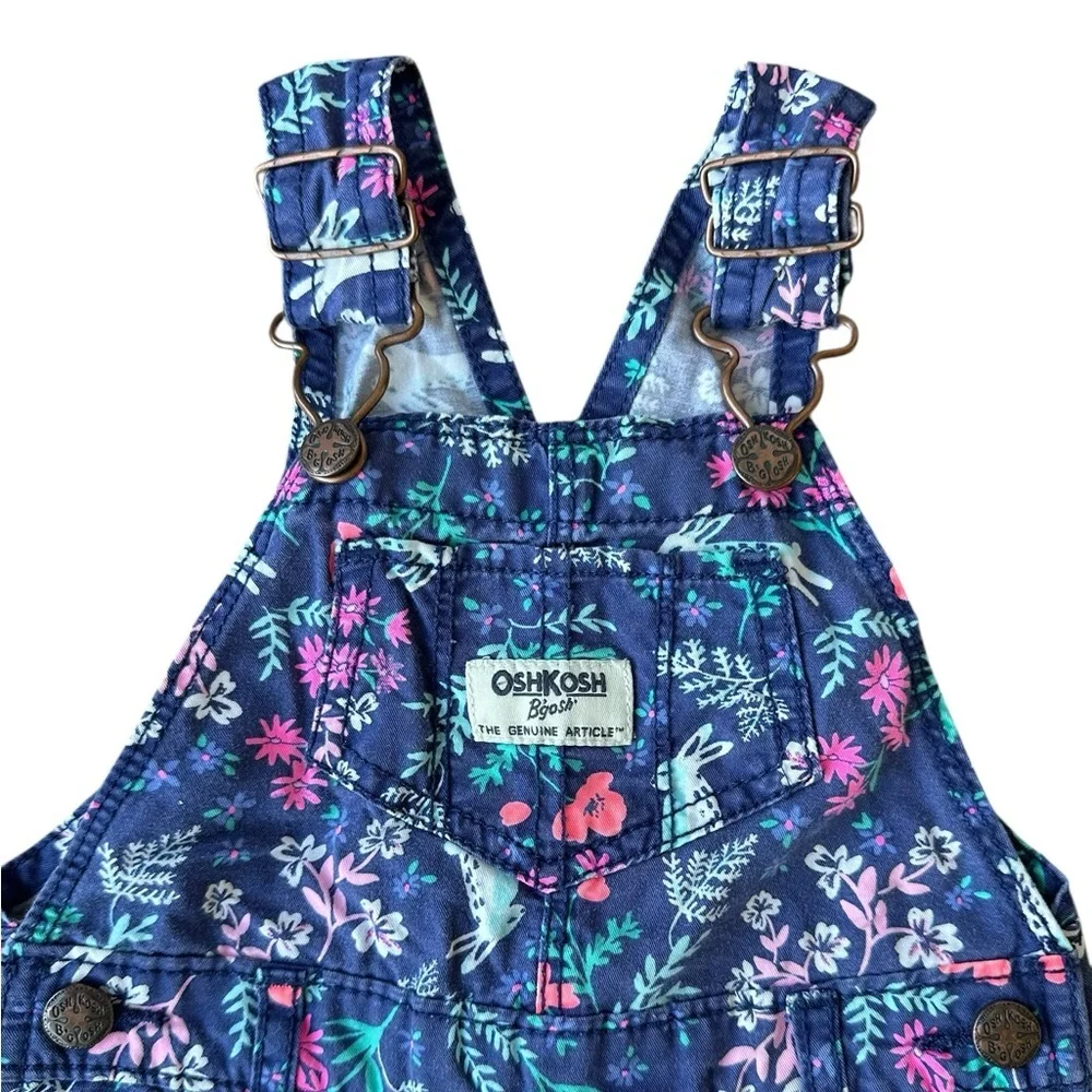 OSHKOSH B'gosh Floral and Bunnies Print Overalls Baby Toddler 9M